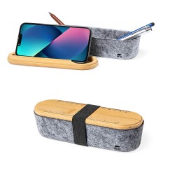 Çok Fonksiyonlu Bambu Kapaklı Keçe Kalem Kutusu - Telefon Standı ve Cetvel Özellikli