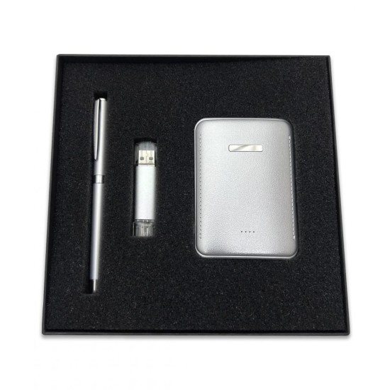 Lüks Promosyon Hediye Seti: Powerbank, Metal Roller Kalem ve OTG USB Bellek